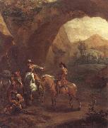 Adam Colonia Landscape with troopers and soldiers beneath a rocky arch USA oil painting artist